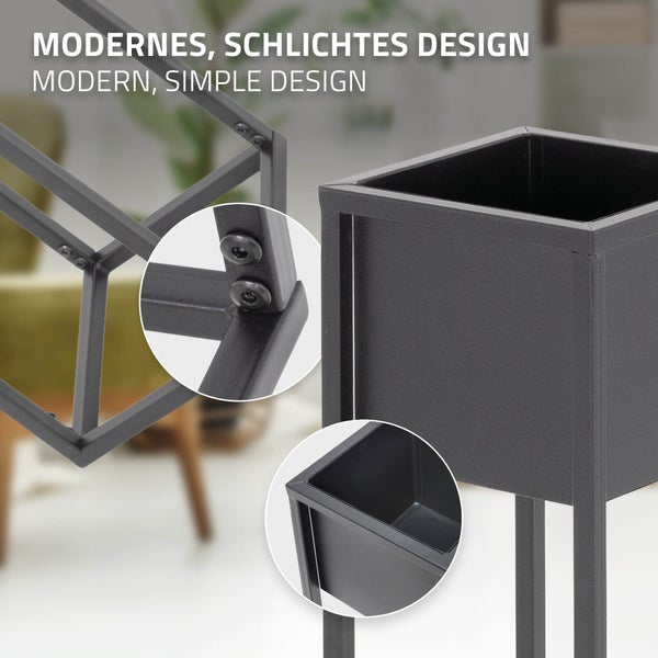 ML-Design Blumenständer im 2er Set, Schwarz, 21 x 50/70 x 21 cm, Moderne Blumentopfständer mit Übertopf, Wetterfeste und robuste Pflanzenständer aus Metall, Blumentopfhalter 2-tlg, Pflanztopf Deko