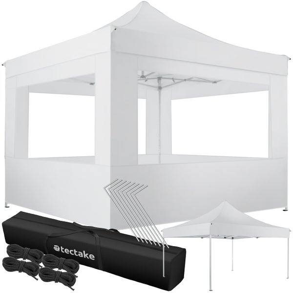 Pavillon tectake Olivia inklusive Spannseilen, Heringen und Tragetasche 3 x 3 m, mit Aluminiumgestell weiß