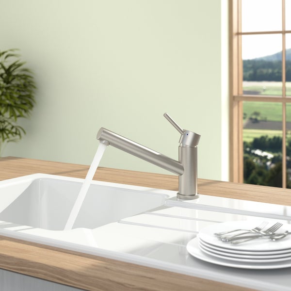 Villeroy & Boch Como Küchenarmatur, Hochdruck, Wasserhahn Küche mit Keramikkartusche und 360° Schwenkbereich, Spültischarmatur wassersparend, Auslauf Höhe 135mm, Edelstahl massiv