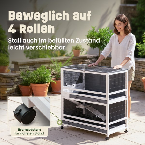 Hasenstall Kaninchenstall zooprinz Oskar 115x118x60cm Mobil 2 Etagen Kunststoff-Schubladen