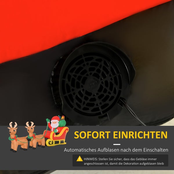 HOMCOM Aufblasbarer Weihnachtsmann mit Rentieren, 6 LEDs, 240 cm Wetterfest Weihnachtsdeko Selbstaufblasend Weihnachtsdekoration für Innen- und Außenbereich