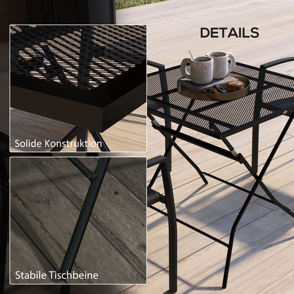Outsunny Gartentisch, Klappbarer Balkontisch, bis 70 kg belastbar, 80 x 80 x 74 cm, Stahl, Schwarz
