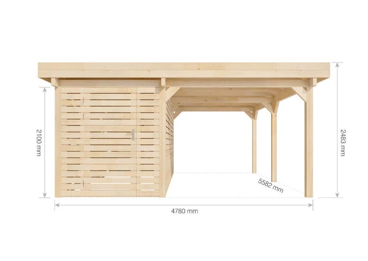 Alpholz Einzelcarport Lars Carport aus Holz, Unterstand inklusive Geräteraum, Überdachung mit Montagematerial, Naturbelassen