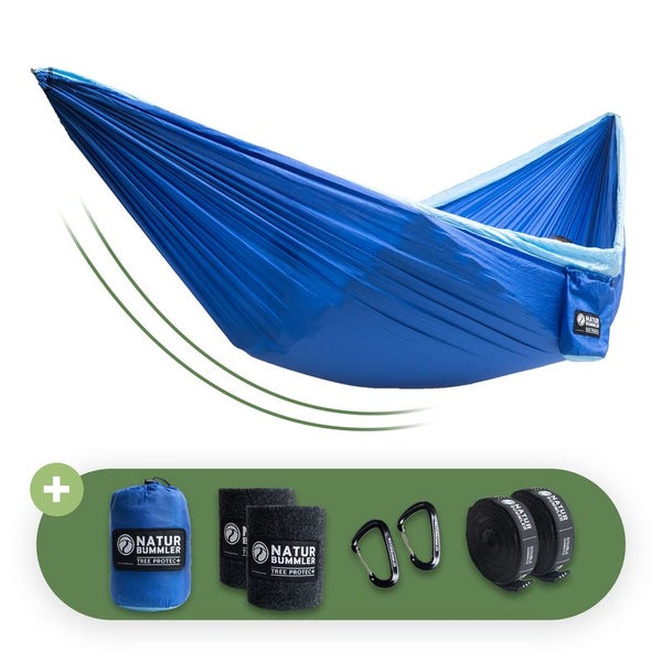 Naturbummler ® Hängematte Outdoor 300 x 170cm [CO2-Neutral und TÜV-Zertifiziert] mit Baumschutzmatte – Doppelschichtige Fallschirmseide bis 2 Personen 300kg Tragkraft