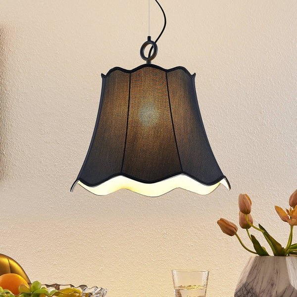 Lucande Pendelleuchte Binta (Retro, Vintage Antik) in Alu aus Textil (1 flammig E27) - Hängeleuchte Esstischlampe Hängelampe Wohnzimmerleuchte