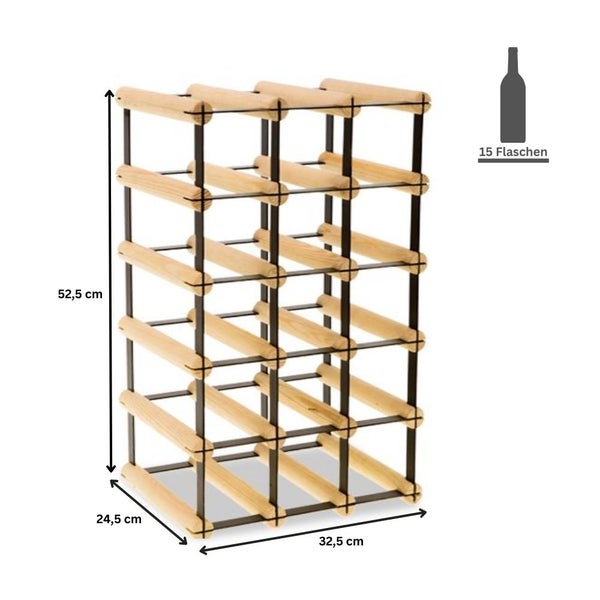 PROREGAL Modulares Weinregal Vinotega Mod Metal HxBxT 52,5 x 32,5 x 24,5 cm 3 x 5 Flaschen Massives Kiefernholz Natur