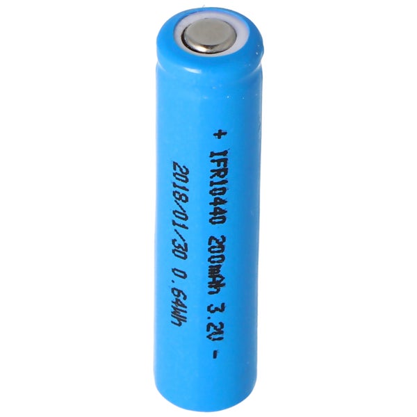 Zylindrische IFR10440 Lithium-Eisen-Phosphat-Batterie mit 3,2 Volt und 200 Milliamperestunden.
