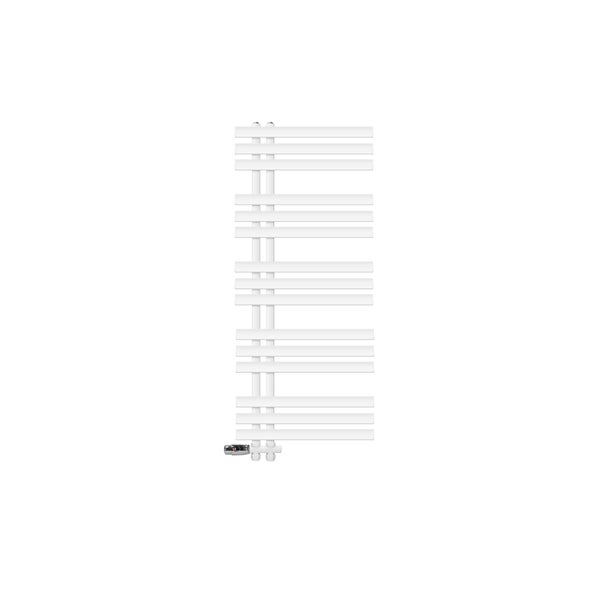 LuxeBath Badheizkörper Iron EM 500x1200 mm Weiß Mittelanschluss mit Anschlussgarnitur Thermostat Durchgang Boden, Design Heizkörper Bad Heizung Handtuchwärmer Handtuchtrockner Handtuchheizkörper