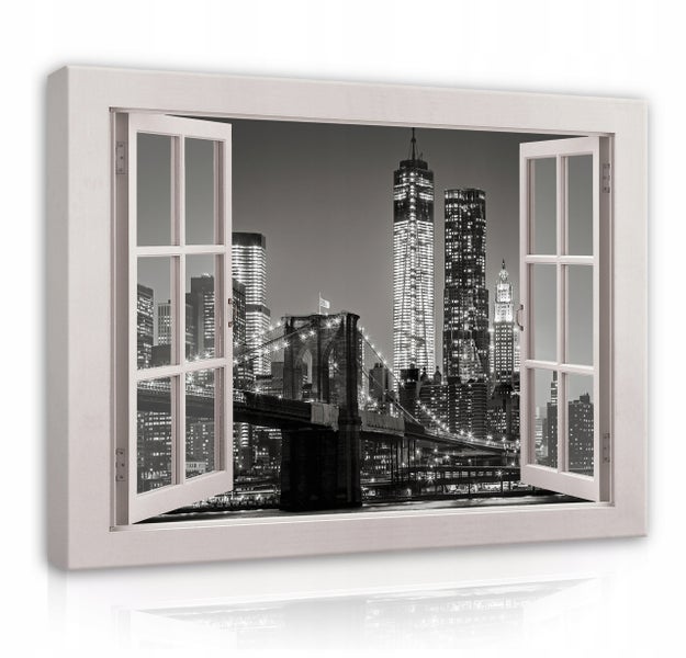 Bilder Fenster Stadt Modern Leinwandbild Wohnzimmer 100X70 cm