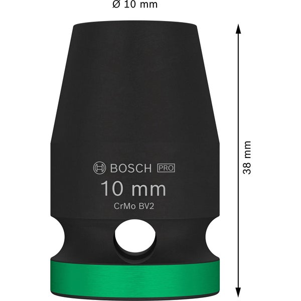 Bosch Pro Steckschlüssel, 10 Millimeter, aus Chrom-Molybdän-Vanadium-Stahl
