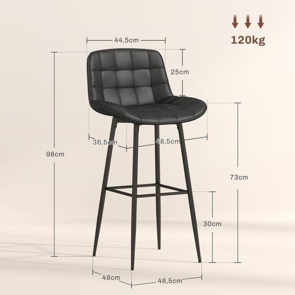 HOMCOM 2er-Set Barhocker, Bistrohocker mit Fußstütze, Drehbar Barstuhl mit Stahlbeine, Küchenstuhl mit Rückenlehne, Kunstleder,  für Wohnzimmer, Esszimmer, Dunkelgrau