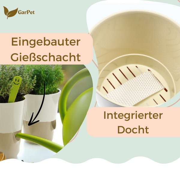 GarPet Blumentopf mit eingebautem Giessschacht und integriertem Docht