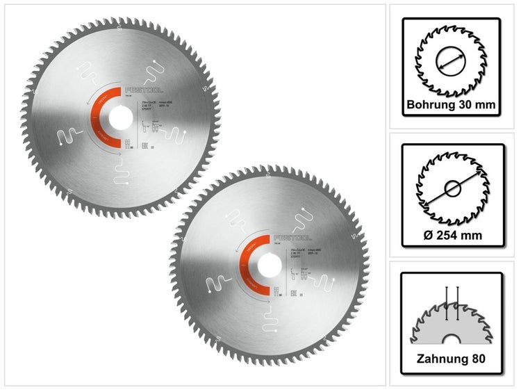 Festool Spezial Kreissägeblatt Set 2x TF80 L 254 x 2,4 x 30 mm ( 2x 575977 ) für TKS 80 Tischkreissäge