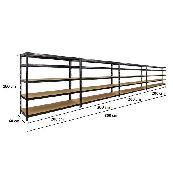 PROREGAL Mega Deal 4x Profi Schwerlastregal GOLIATH mit 5 Ebenen HxBxT 180x200x60cm Fachlast 350kg Schwarz, Steckregal Garagenregal Lagerregal