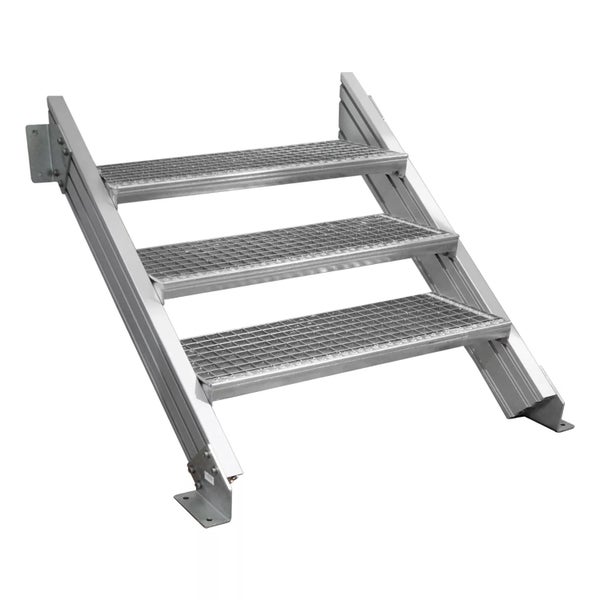Metalltreppe mit drei Stufen und Gitterstruktur
