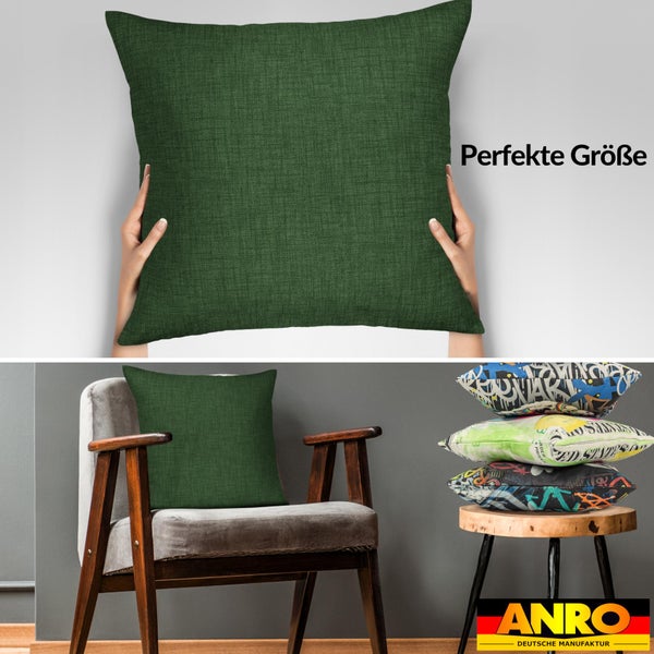 Kissenhülle Tannengrün 40x40cm mit Füllung Leinenoptik