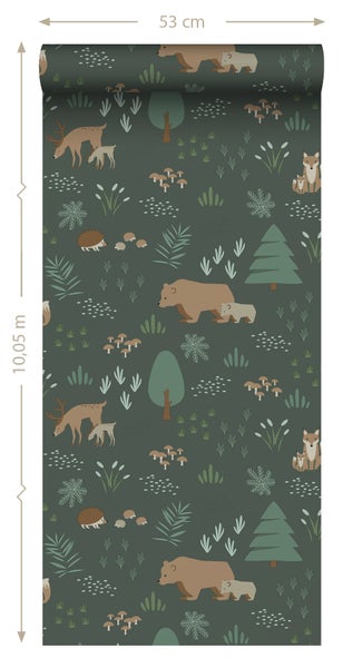 Tapetenrolle mit Waldtiermotiv, 53 cm breit, 10,05 m lang
