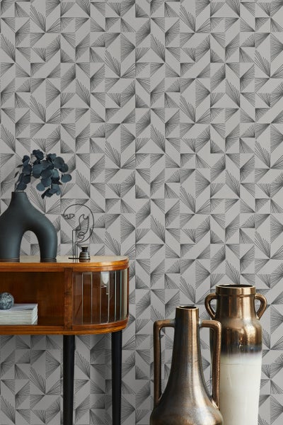 Tapete Grau Beige Silber Grafisch Modern für Wohnzimmer Schlafzimmer Küche MADE IN GERMANY 10,05 x 0,53m