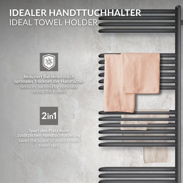 LuxeBath Elektrischer Badheizkörper 500 x 1600 mm Anthrazit mit Heizstab 900W Thermostat LCD Bildschirm, Designheizkörper mit Heizpatrone, Elektro Handtuchtrockner Handtuchwärmer Handtuchheizkörper
