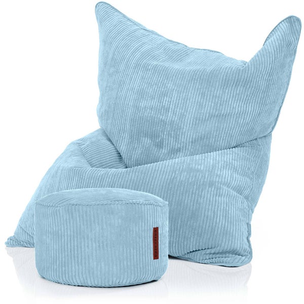 Green Bean Sitzsack + Pouf im Set - XXL Riesensitzsack mit passenden Fußhocker | EPS Füllung Bean Bag Bodenkissen Liegekissen Sitzkissen Indoor Drinnen Waschbar Hellblau