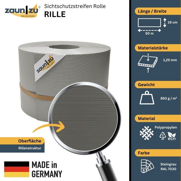 Rolle Sichtschutzstreifen aus Polypropylen, 50 Meter lang und 19 Zentimeter breit