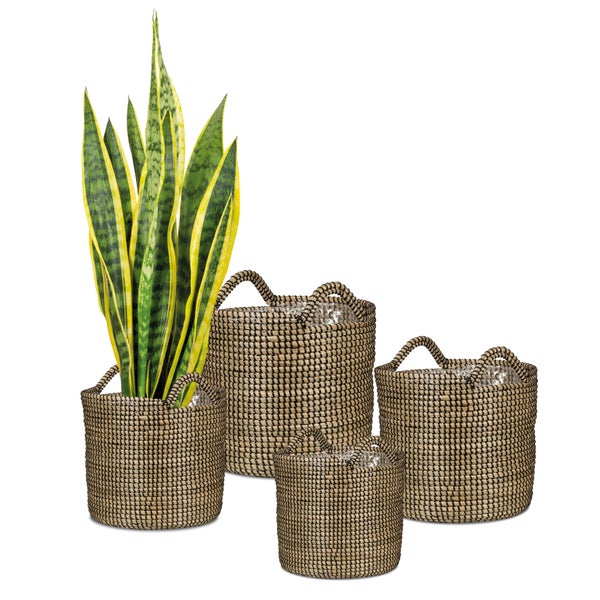 Scheurich Seagrass 36, Korbgefäß/Korb-Pflanzgefäß/Korbtopf mit Griffen aus Seagrass Farbe: Black, 36 cm Durchmesser, 34 cm hoch, 38,6 l Vol.