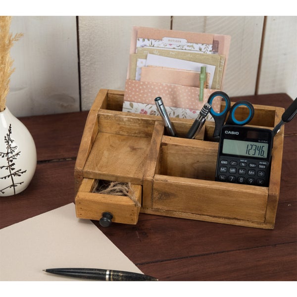 Organizer Study Mahagoni Massivholz, 5 Fächer mit Schublade naturfarben