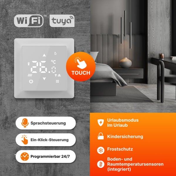 WLAN Raumthermostat mit Touchfunktion und verschiedenen Automatisierungsfunktionen