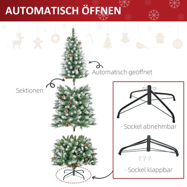 HOMCOM Künstlicher Weihnachtsbaum, 180 cm Christbaum mit Kunstschnee 630 Astspitzen faltbar Standfuß, für Weihnachtsfest, Indoor, Grün+Weiß