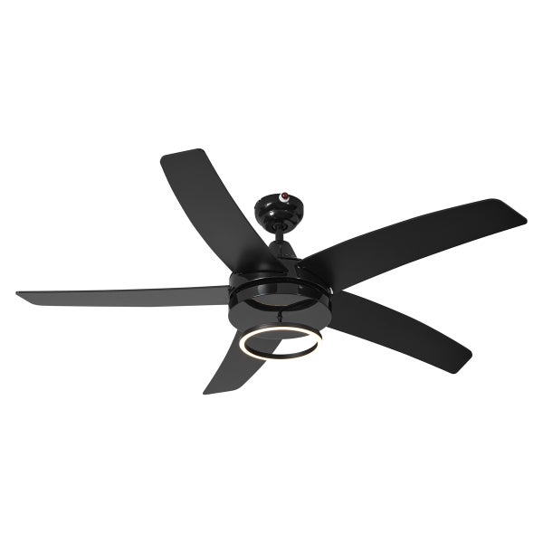 Deckenventilator mit fünf Flügeln und integrierter LED Beleuchtung in moderner Optik