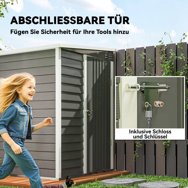 Outsunny Metall Gerätehaus 2,3m² 142x184x181cm Geräteschuppen mit Fundament Pultdach Fenster abschließbar Tür Handschuhe wetterfest Gartenhaus Outdoor Garten Schuppen für Garten Hinterhof Hellgrau