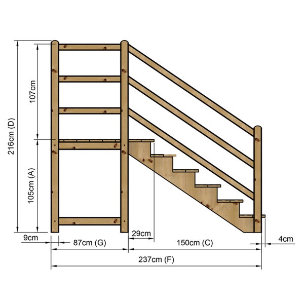 Illustration einer Holztreppe mit Maßangaben.