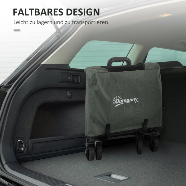 Outsunny Gartenwagen 90 kg belastbar, klappbar Transportwagen mit herausnehmbare Plane, Griff, Rädern, Lenkachse, Bollerwagen Handwagen Gartenkarre 72 Liter Gerätewagen für Haus Garten, Grün