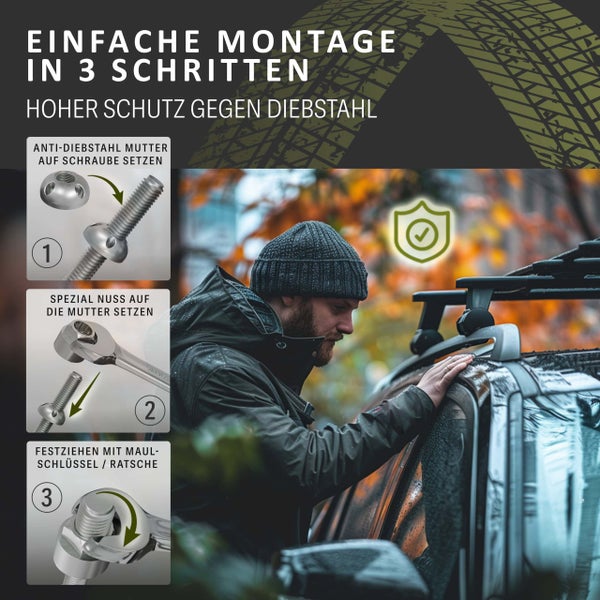 4+1 Anti-Diebstahl Muttern diebstahlhemmende Sicherheitsmutter Diebstahlsicherung V2A Edelstahl 4-LOCH (M8, 4 Muttern 1 Spezialnuss)