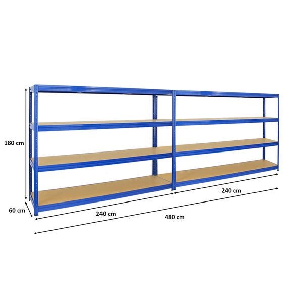 PROREGAL Mega Deal 2x Schwerlastregal Dino HxBxT 180 x 240 x 60 cm Fachlast 450 kg Blau