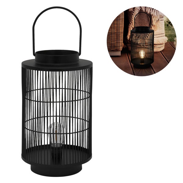 ECD Germany LED Laterne Ø18xH42 cm, Schwarz, Metall, Gitter Design, Gartenlaterne mit Henkel, batteriebetrieben, Outdoor Leuchte, Wohnzimmer & Garten Deko-Windlicht, Hänge Steh Lampe für Innen & Außen