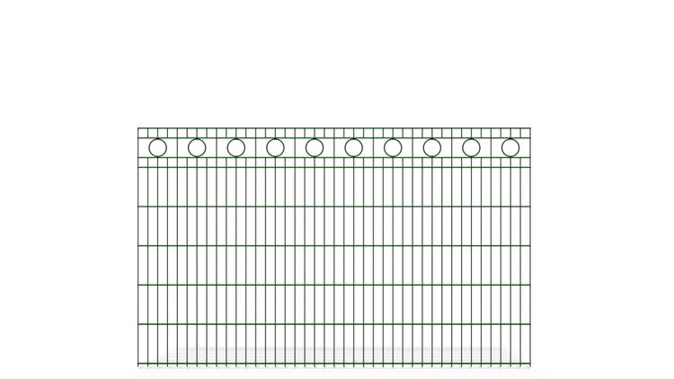Doppelstabmatte 6/5/6 mit Kreis ZAUNGURU BASIC-Linie, Schmuckzaun, Höhe: 123cm, Breite: 200,5cm, Doppelstabmattenzaun verzinkt und zusätzlich in RAL 6005 Moosgrün pulverbeschichtet