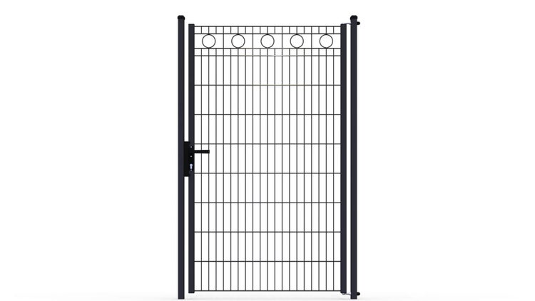 Zauntor ZAUNGURU ECO-Line Kreis aus Metall, Höhe: 183cm, Breite: 123cm, 1-flügelig inkl. Pfosten, Locinox-Schloss und Zubehör, Feuerverzinkt und zusätzlich in RAL 7016 Anthrazitgrau pulverbeschichtet