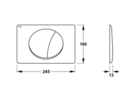 Technische Zeichnung einer Betätigungsplatte mit den Maßen 245 mal 165 mal 13 Millimeter in Front- und Seitenansicht.