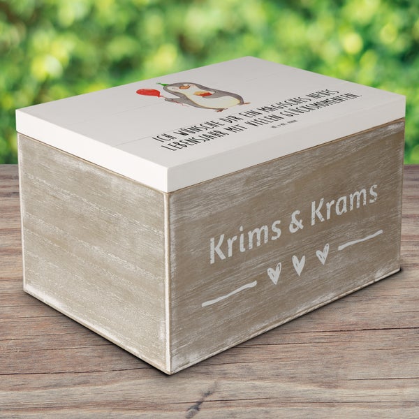 Mr. & Mrs. Panda 25 x 18 cm Holzkiste Pinguin Geburtstag - Weiß