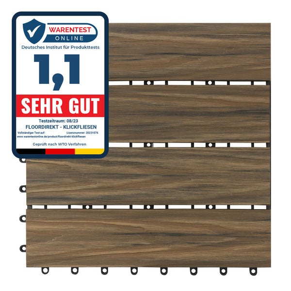 FLOORDIREKT WPC-Klickfliese Classic - Wetterbeständige Terrassenfliese - Mix Teak 30 x 30 cm