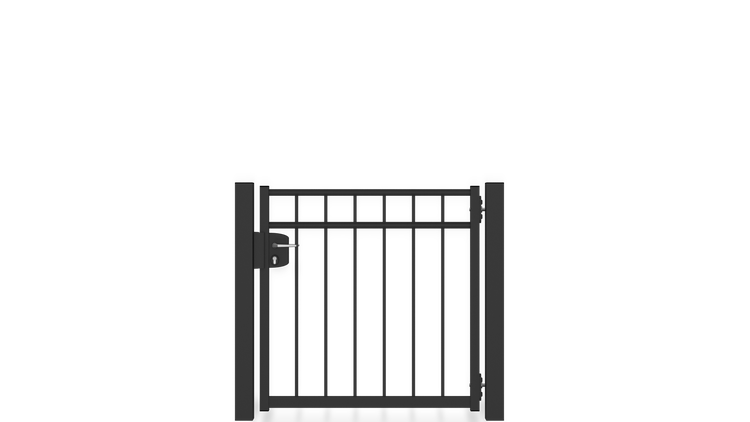 Gartentor ZAUNGURU BASIC-Linie Oldenburg aus Metall, Höhe: 103cm, Breite: 123cm, 1-flügelig inkl. Pfosten, Schloss und Zubehör, Feuerverzinkt und zusätzlich in RAL 7016 Anthrazitgrau pulverbeschichtet