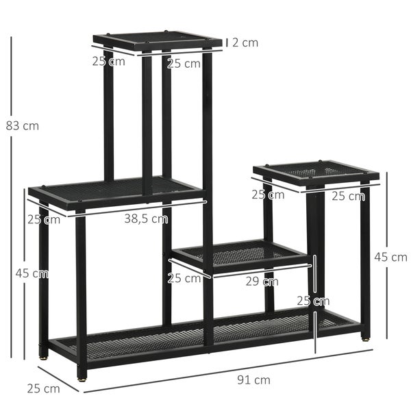 Outsunny Pflanzenregal, Pflanzentreppe mit 4 Stufen, mehrstöckiges Blumenregal, Pflanzenständer für Garten, Balkon, Metall, Schwarz, 91 x 25 x 83 cm