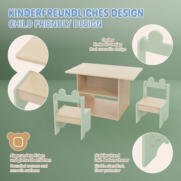 Kindertisch mit zwei Stühlen im Krokodil-Design