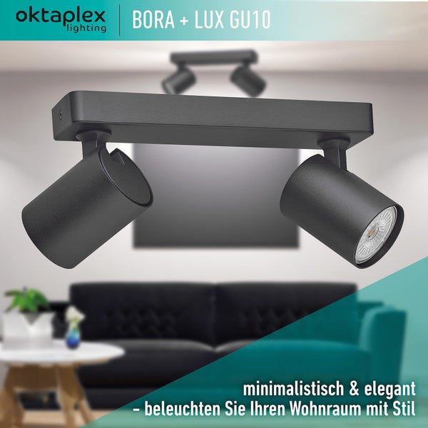 Bora Deckenstrahler 2-flammig inklusive GU10 LED 400lm 4000K neutralweiß schwenkbar Spotbalken für Wand Decke schwarz