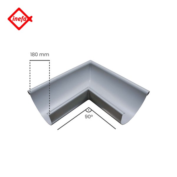 Inefa Logo, Dachrinnen-Innenecke halbund, 90 Grad Winkel, Breite 180 Millimeter.