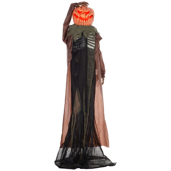 HOMCOM 183cm Halloween Dekoration Skelett-Kürbis mit LED-Lichter, Soundfunktion, Haustür Deko mit verstellbarem Kopf, Garten Dekofigur in Lebensgröße für Party