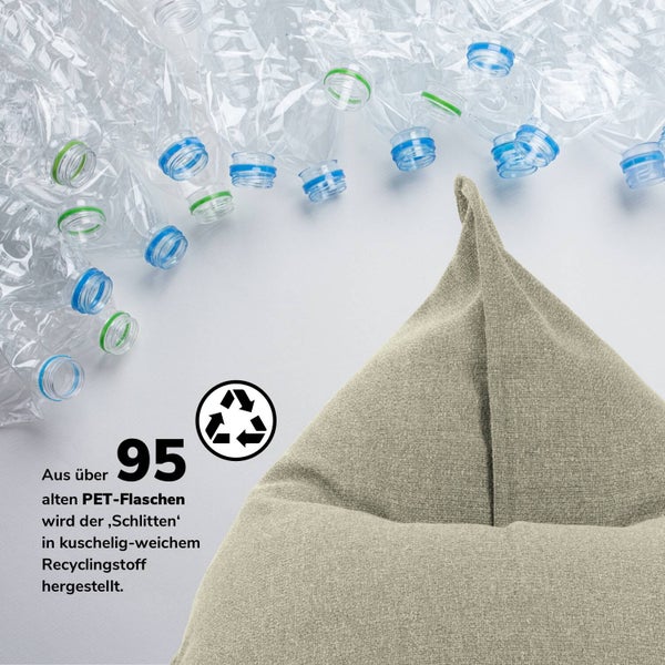 mokebo Sitzsack für Kinder und Erwachsene 'Der Schlitten', nachhaltiger Bean Bag aus Recyclingstoff mit EPS-Perlen Füllung in Beige