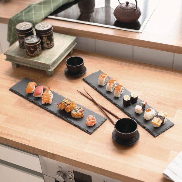 FRANK FLECHTWAREN|Schieferplatte Länglich, 2er Set, 45 x 10 cm, SCHIEFER