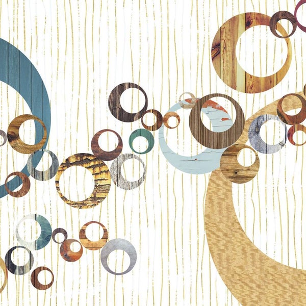 Tapete mit Kreisornamenten in Holzoptik